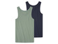 Twee tanktops, één groen en één donkerblauw.