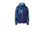 Softshell jongensjas met capuchon in blauwe en paarse tinten, met rits en zakken.