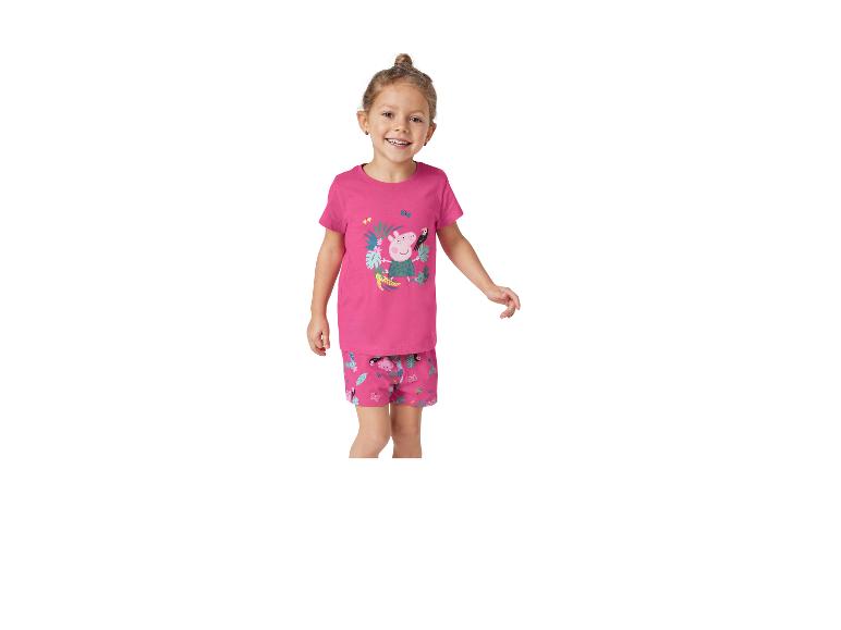 Peppa Pig kinderpyjama: roze shirt en short met tropische print.