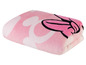 Een roze fleece deken met Minnie Mouse design.