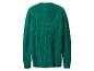 Groene trui met lange mouwen en rode details bij de hals.