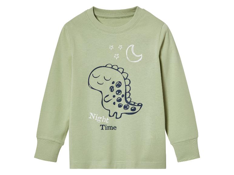 Een groene longsleeve met een dinosaurus print.