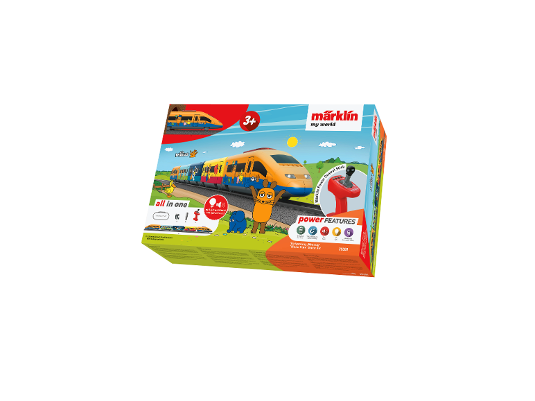 Trein startset met locomotief versierd met stripfiguren en afstandsbediening.