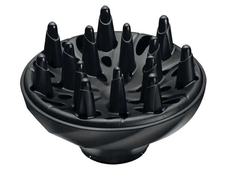 Een zwarte diffuser voor een föhn met meerdere vingers.