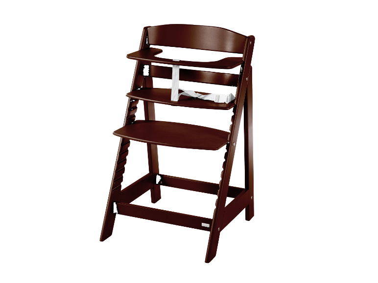 Een donkerbruine Tripp Trapp kinderstoel.