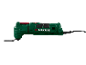 Groen multifunctioneel gereedschap met rode schakelaar en zwarte kabel.