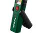 Groene werklamp met rode aan/uit-knop en zwarte standaard, met de tekst 'PARKSIDE'.