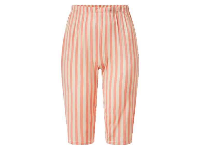 Gestreepte capribroek voor dames in perzik en crème met elastische tailleband
