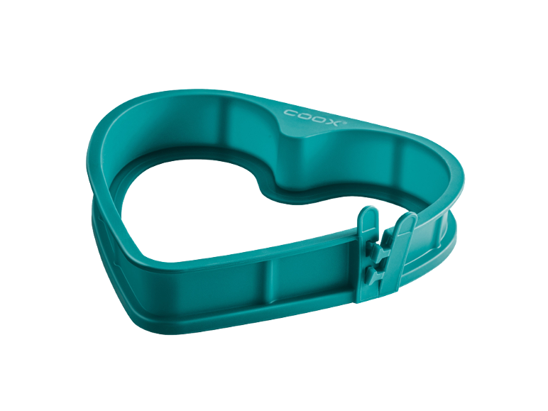 Turquoise hartvormige uitsteekvorm met verstelbare zijkanten.