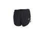 Zwarte sportshorts met grijze panelen en wit logo.
