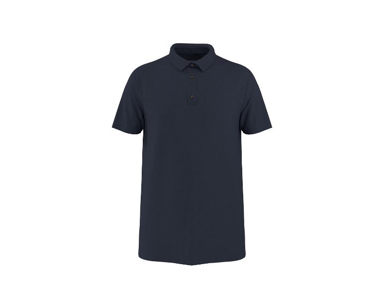 Donkerblauw heren poloshirt met korte mouwen en knopen.