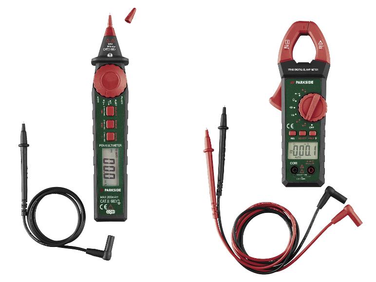 Digitale stroomtang en penmultimeter met meetsnoeren.