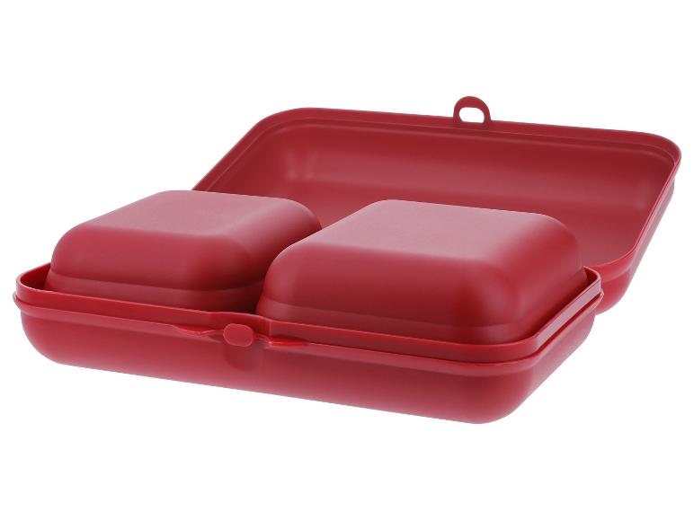 Rode lunchbox met twee vakken.
