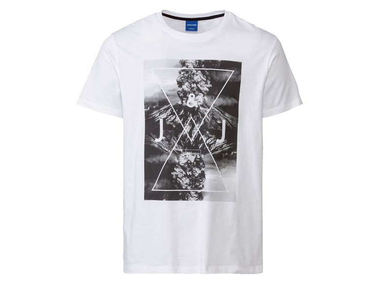 Wit T-shirt met een vulkaanprint en 'J&J' logo.