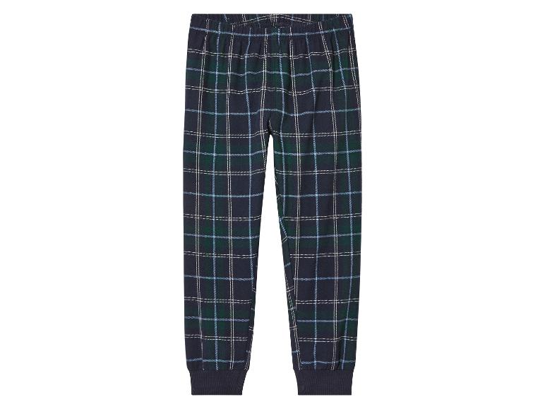 Blauwe, groene en witte geruite joggingbroek.