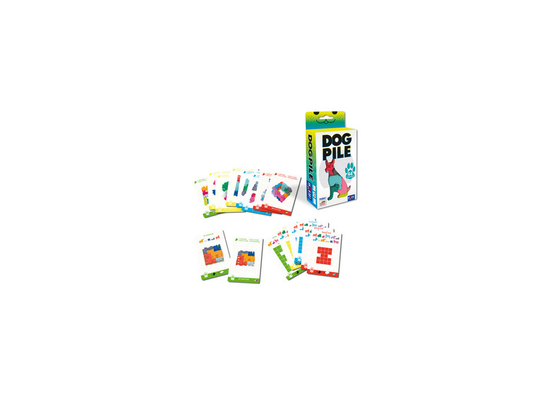 De Dog Pile-speldoos met kleurrijke puzzelkaarten