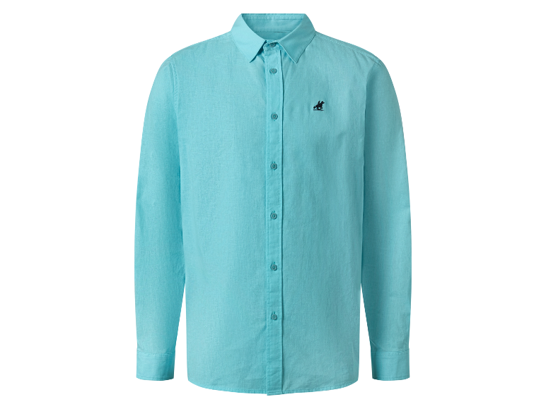 Turquoise overhemd met lange mouwen en borduurwerk.