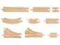 Set houten treinrails, inclusief rechte, gebogen en wisselrails.