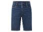 Donkerblauwe jeans shorts.