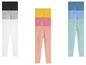Zwarte, grijze, witte, gele, roze en blauwe leggings.