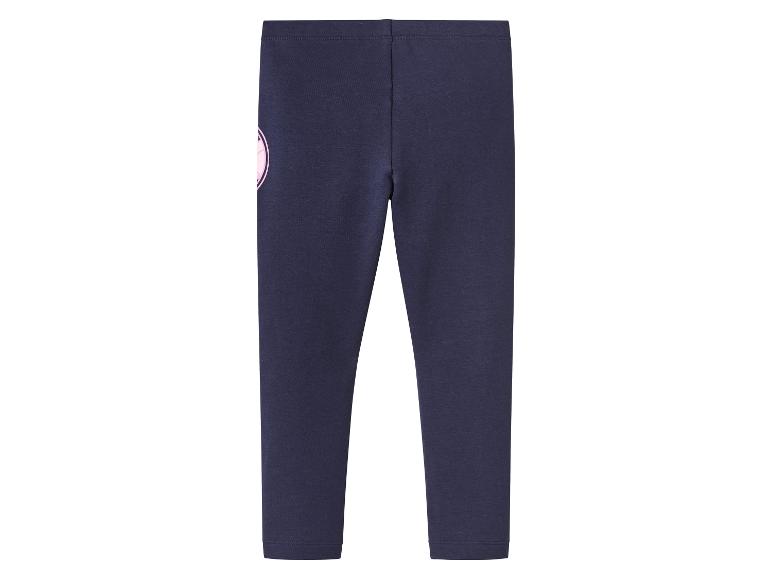 Donkerblauwe legging met roze afbeelding op de linkerdij