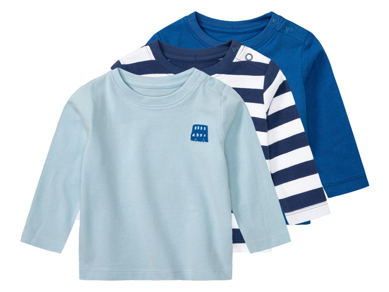 lupilu 3 baby shirts (86/92, Strepen/blauw/lichtblauw)
