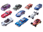 Selectie van tien kleurrijke speelgoedauto's in verschillende stijlen.