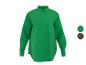 Groen damesoverhemd met knopen en twee kleurstalen: groen en luipaardprint.