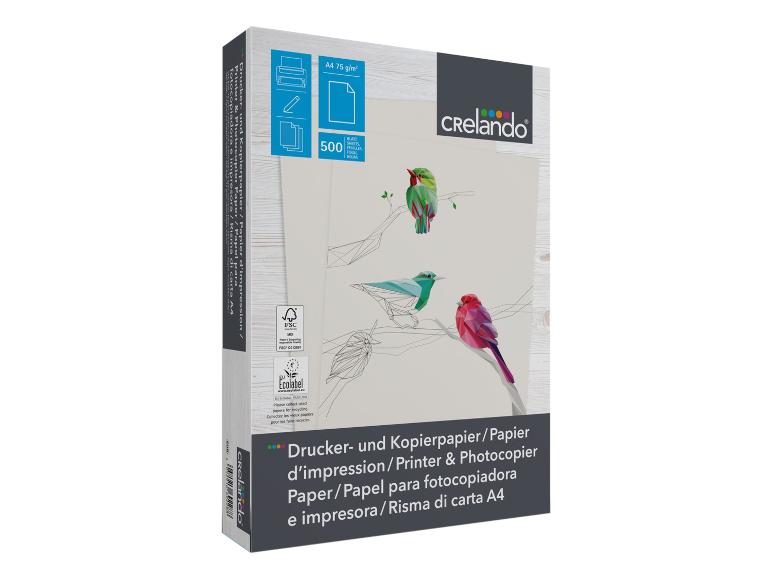 Pak A4-papier 75 g/m² met 500 vellen, met kleurrijk vogelontwerp.