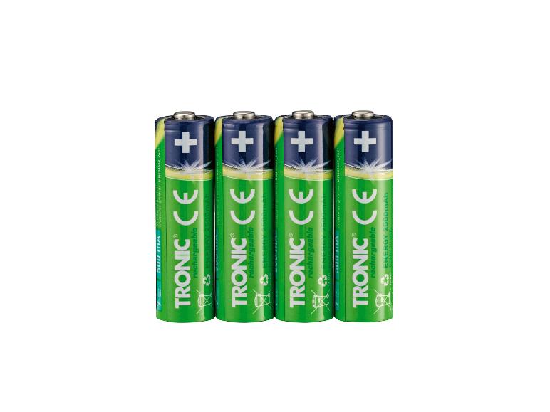 Vier TRONIC Energy oplaadbare batterijen van 2500 mAh.