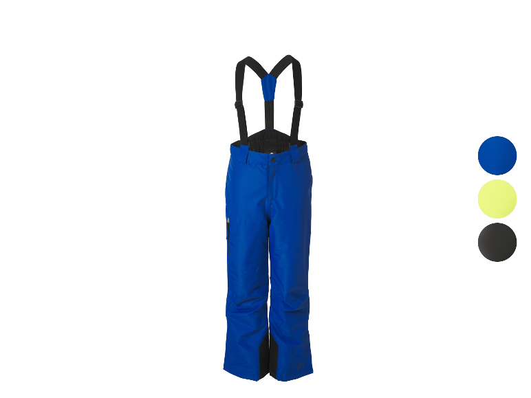 Blauwe kinder skibroek met bretels, ook verkrijgbaar in geel en zwart