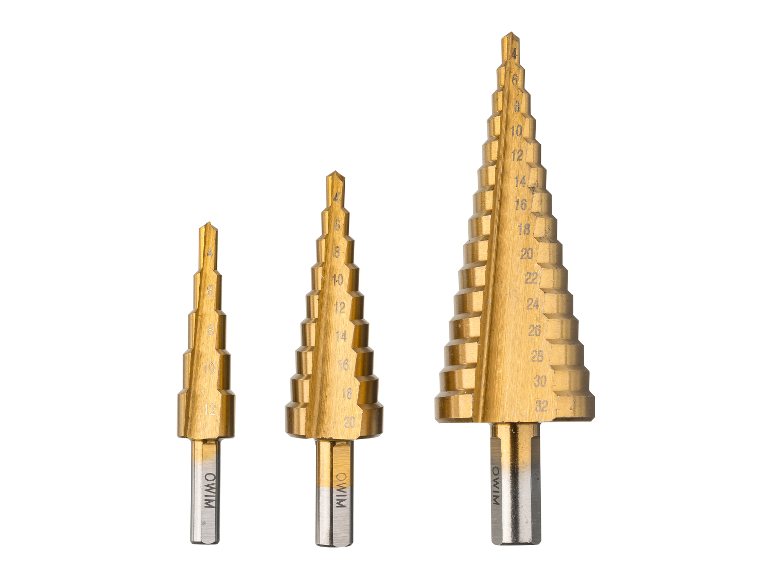 Drie OWIM trapboormachines van verschillende maten.