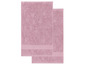 Twee roze badhanddoeken op een witte achtergrond.