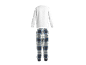 Grijs shirt met lange mouwen en blauw geruite pyjamabroek