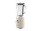Crèmekleurige retro blender met glazen kan en zilveren accenten, met de tekst '1973'.