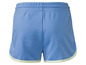 Blauwe sport shorts met witte accenten.