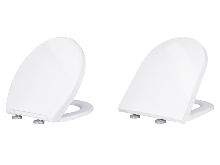 Twee witte LIVARNO® Duroplast toiletzittingen in O- en D-vorm.