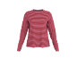 Roze en rood gestreepte top met lange mouwen op een zwarte achtergrond.