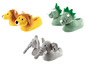 Gele leeuwen, groene dino's en grijze olifanten pantoffels.
