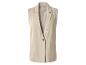 Beige mouwloze damesvest met één knoop en revers.