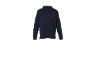 Donkerblauwe kindercoltrui met een rood berglogo.