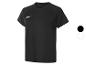 Zwart sport-T-shirt met korte mouwen en een wit logo op de borst.