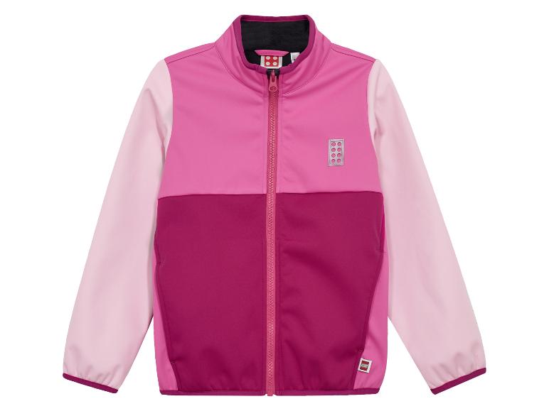 Roze en fuchsia kinderjack met rits, opstaande kraag en lange mouwen.