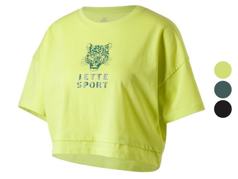 Geel Crivit dames T-shirt met luipaardprint en 'JETTE SPORT' tekst