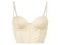 Een beige satijnen bustier met beugel.