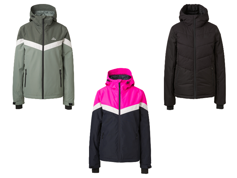 CRIVIT dames ski-jassen: groen, roze en zwart.
