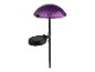 Zonne-aangedreven lamp in de vorm van een paarse paddenstoel.
