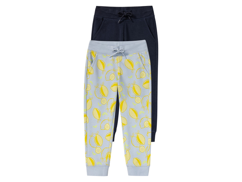 Twee joggingbroeken, één met een citroenmotief