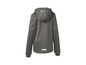 Een grijs softshell jack met capuchon.