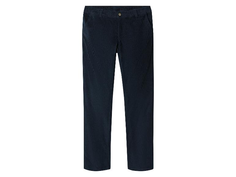 Donkerblauwe corduroy broek met rechte pijpen en knoopsluiting